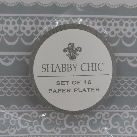 Shabby Chic Rachel Ashwell 9in Paper Plates 16 Count Gray White Lace Design NEW - Picture 3 of 7